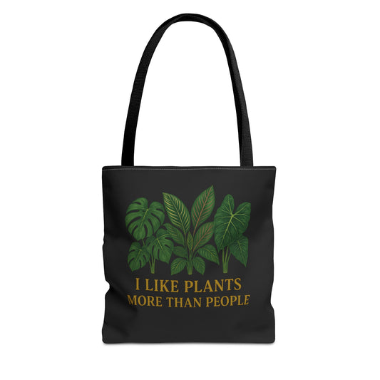 Plant Lover Tote Bag — “I Like Plants More Than People” Botanical Canvas Tote