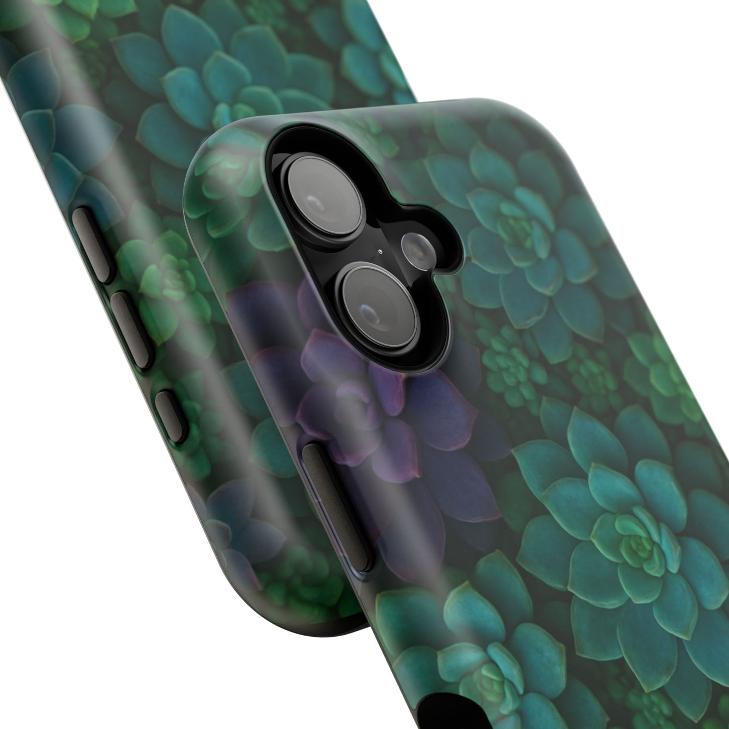 Succulent Pattern Impact-Resistant Phone Case — Green Teal Floral Protection