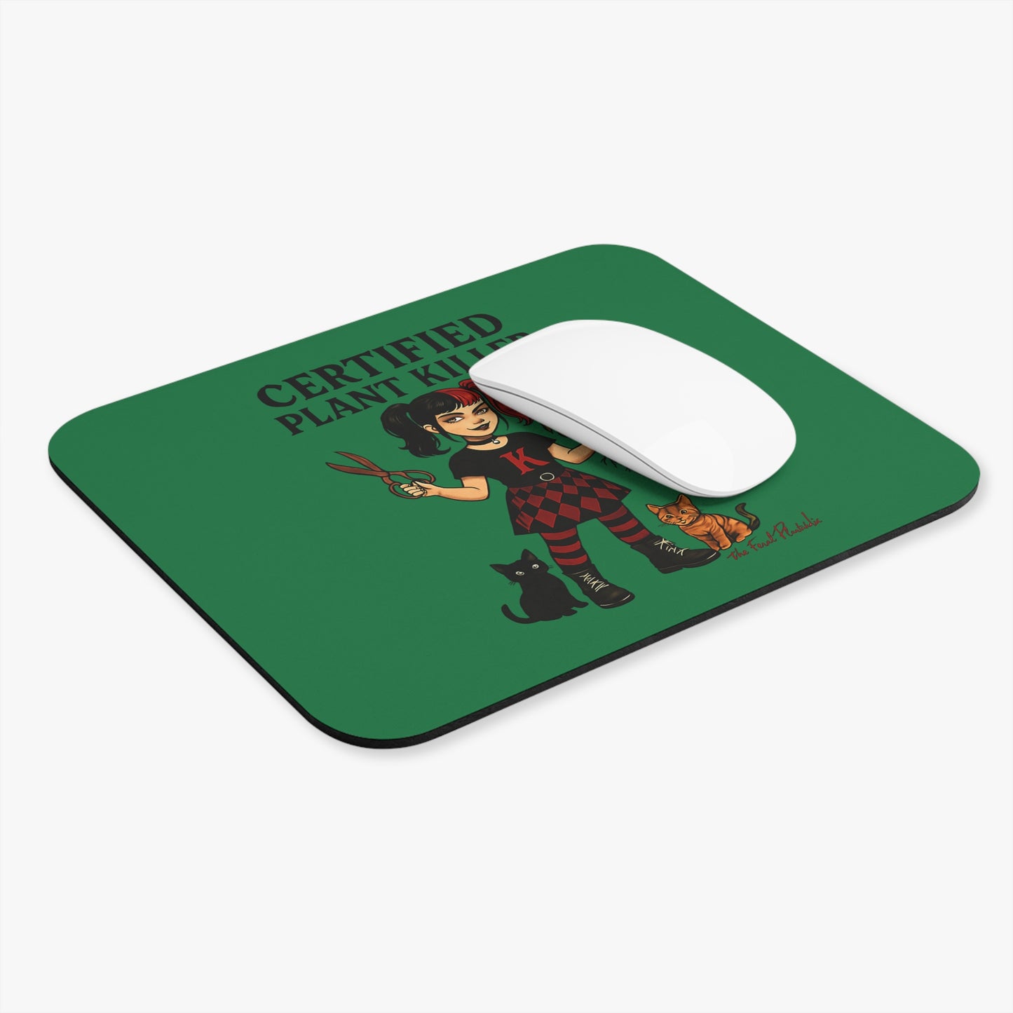 Certified Plant Killer Mouse Pad | Cute Cat Lover Gift | Green Desk Accessory | Home Office Decor | Fun Gift for Gardeners