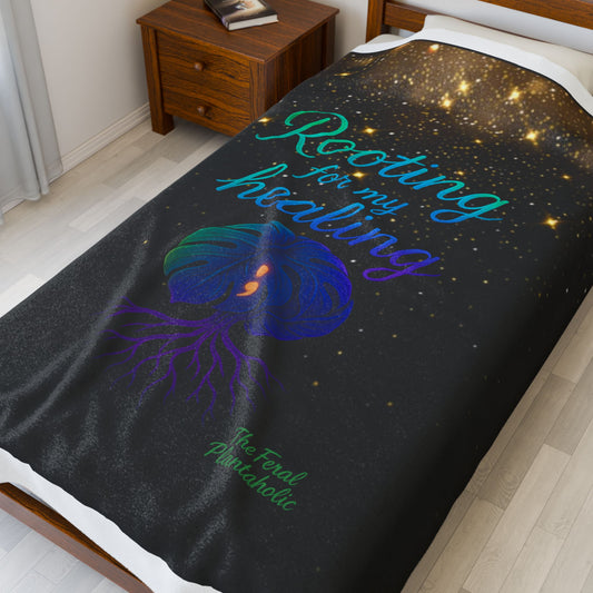 Rooting for My Healing Velveteen Plush Blanket | Cozy Throw for Self-Care, Spiritual Growth, Meditation, Wellness Gifts, Home Decor