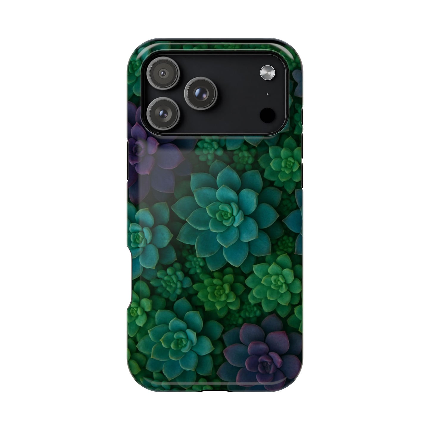 Succulent Pattern Impact-Resistant Phone Case — Green Teal Floral Protection