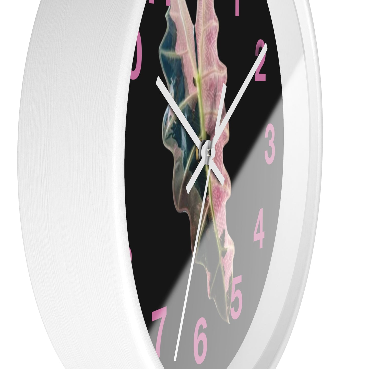 Pink Variegated Leaf Wall Clock — Botanical Nature Decor