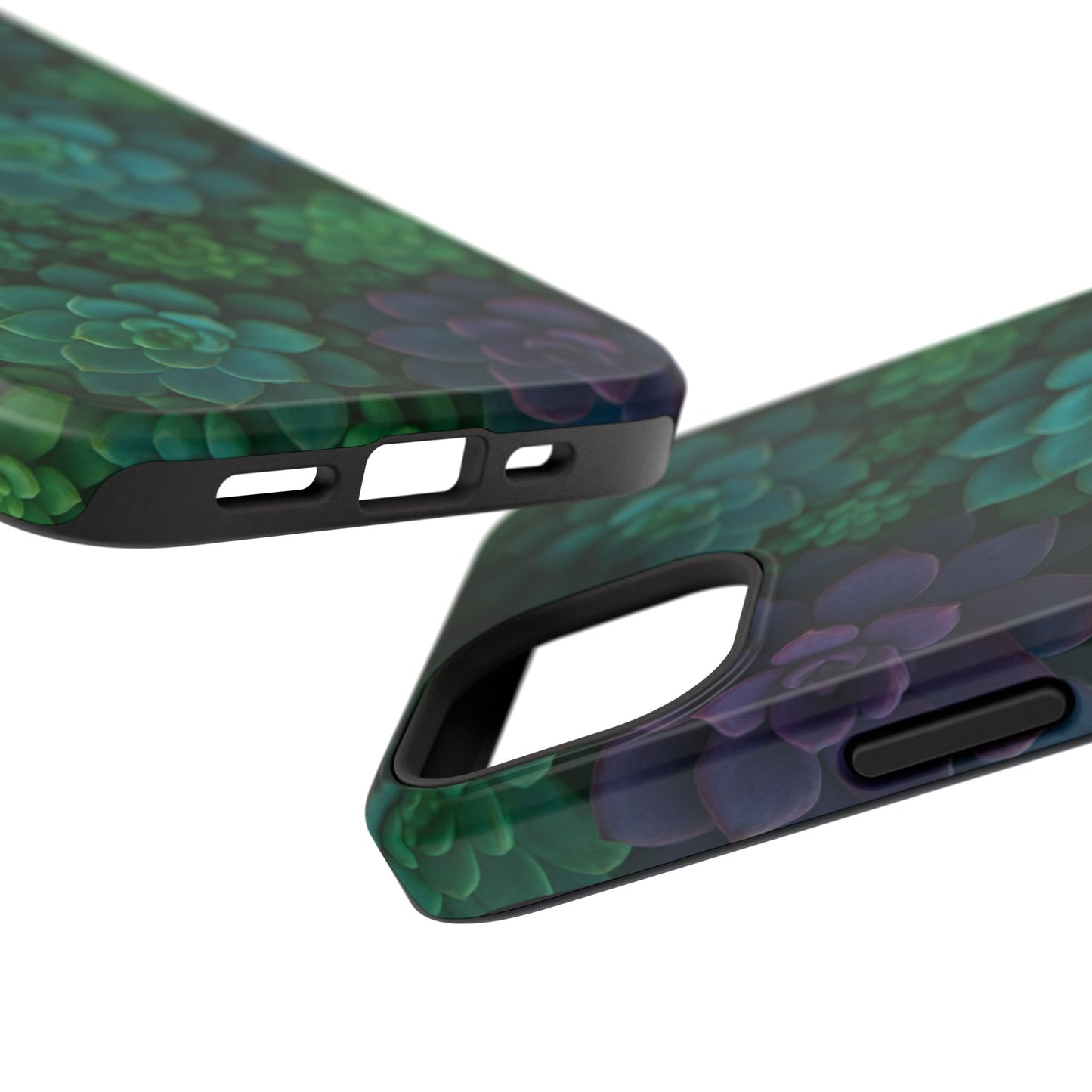 Succulent Pattern Impact-Resistant Phone Case — Green Teal Floral Protection