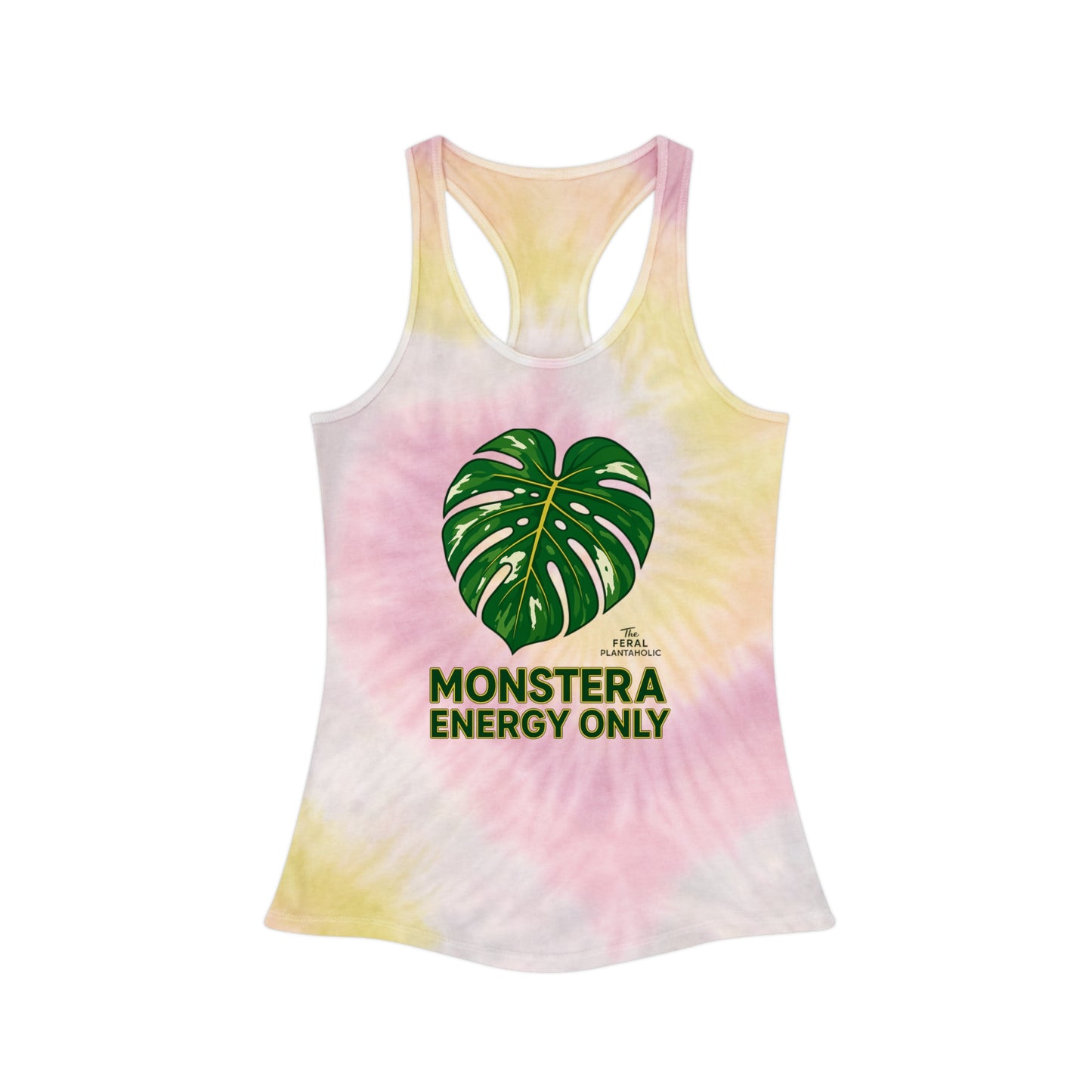 Copy of Tie Dye Racerback Tank Top with Monstera Design, Summer Apparel, Beachwear, Eco-Friendly Fitness Top, Casual Women's Wear