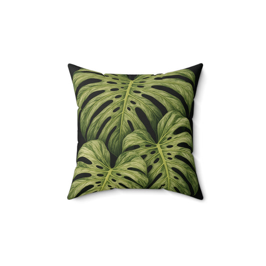 Monstera Leaf Throw Pillow – Tropical Green Decorative Pillow