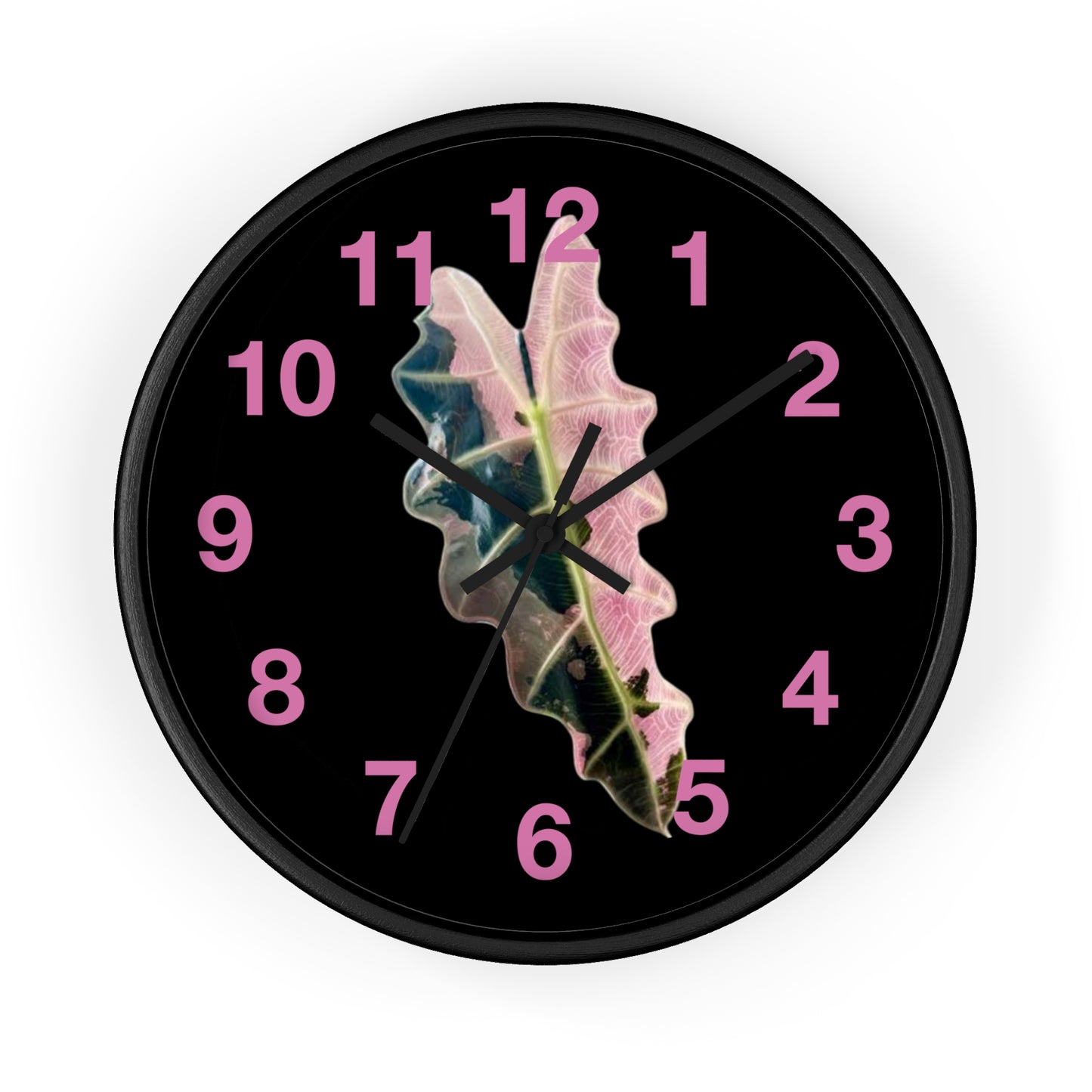 Pink Variegated Leaf Wall Clock — Botanical Nature Decor