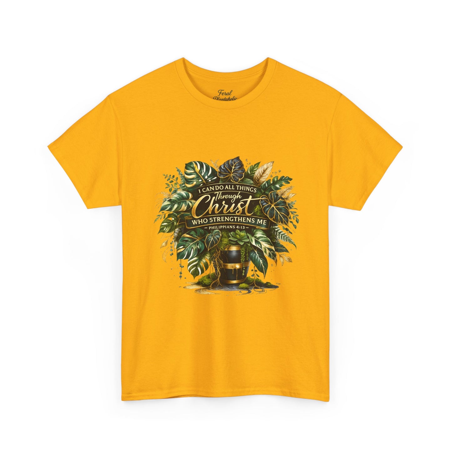 Christian Faith T-Shirt — "Christ Who Strengthens Me" Botanical Design