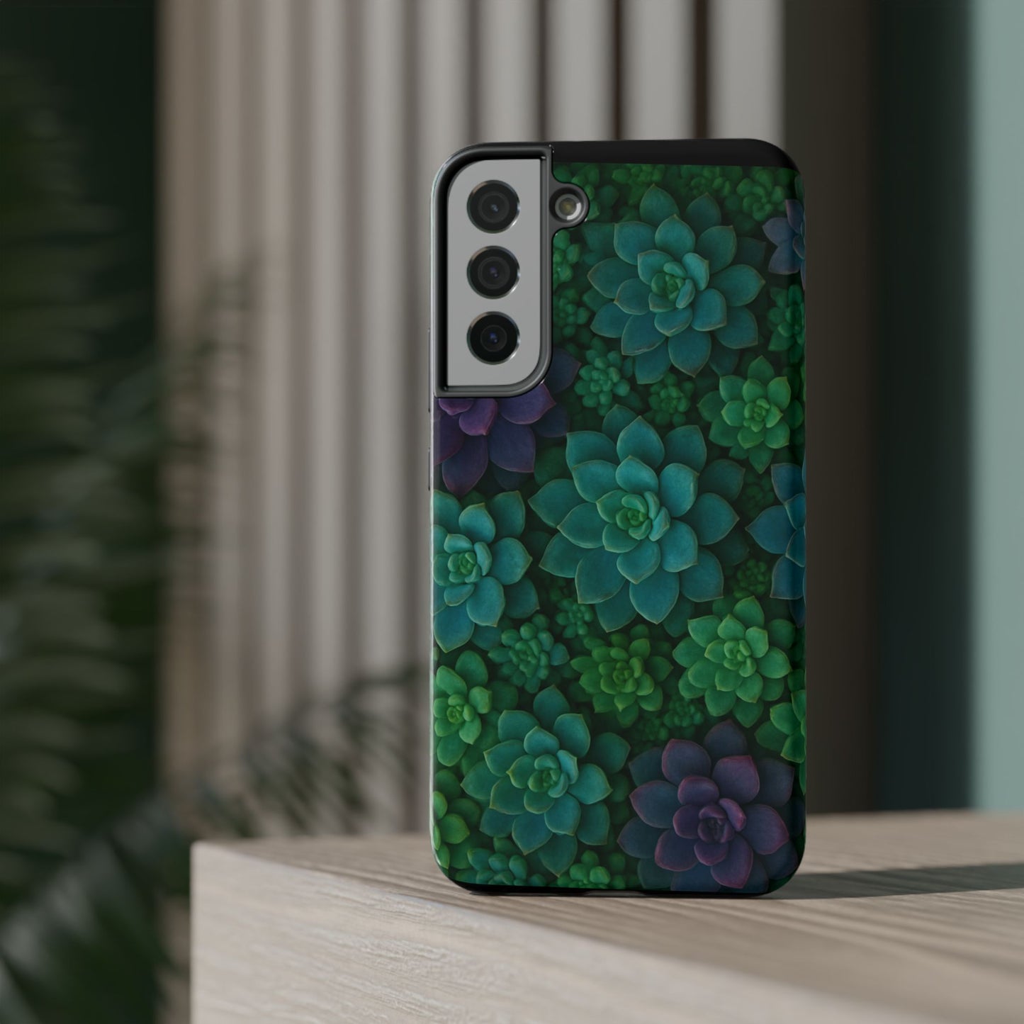 Succulent Pattern Impact-Resistant Phone Case — Green Teal Floral Protection