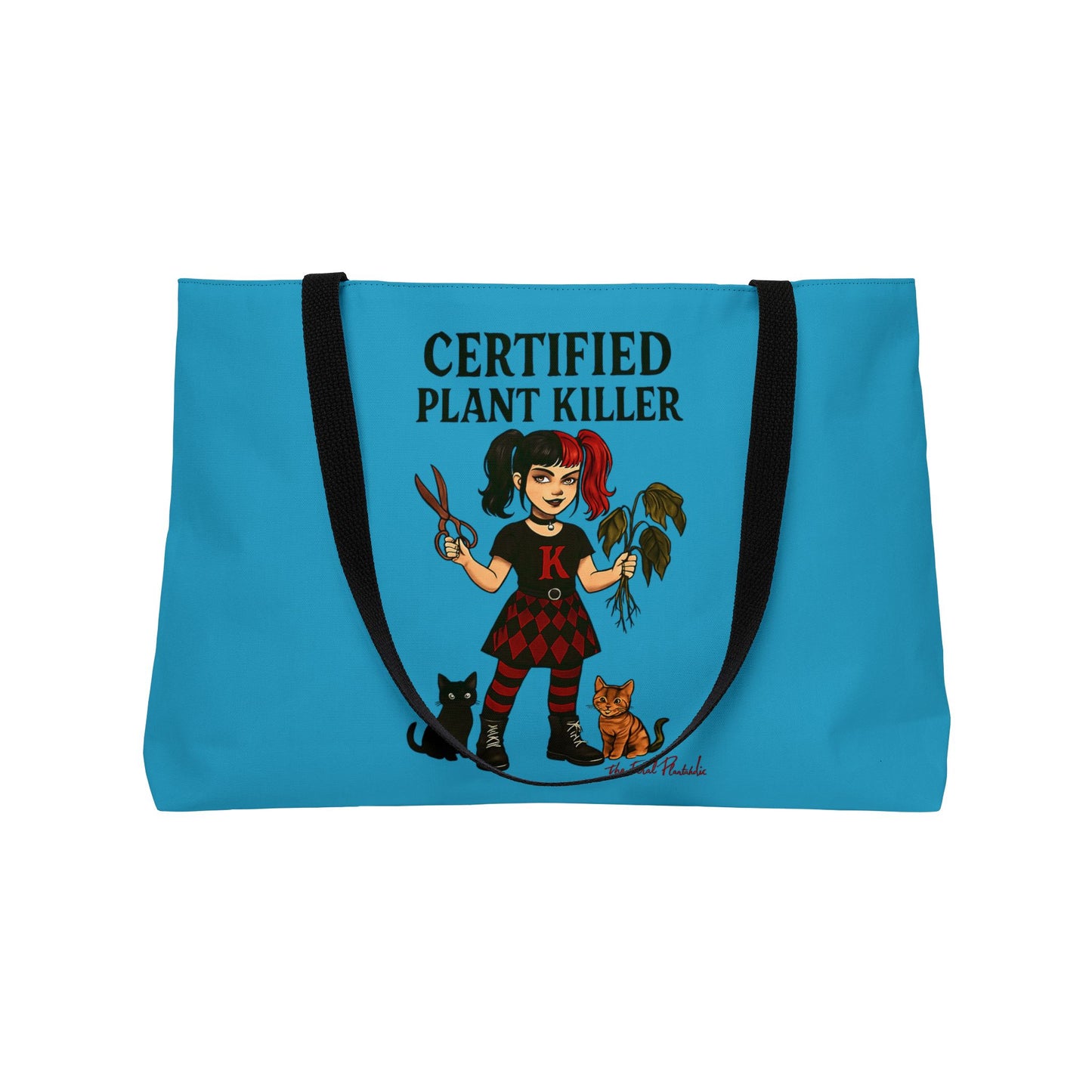 Certified Plant Killer Weekender Tote Bag, Eco-Friendly Bag, Gardening Gift, Cat Lover Tote, Plant Mom Accessory, Funny Gift for Her