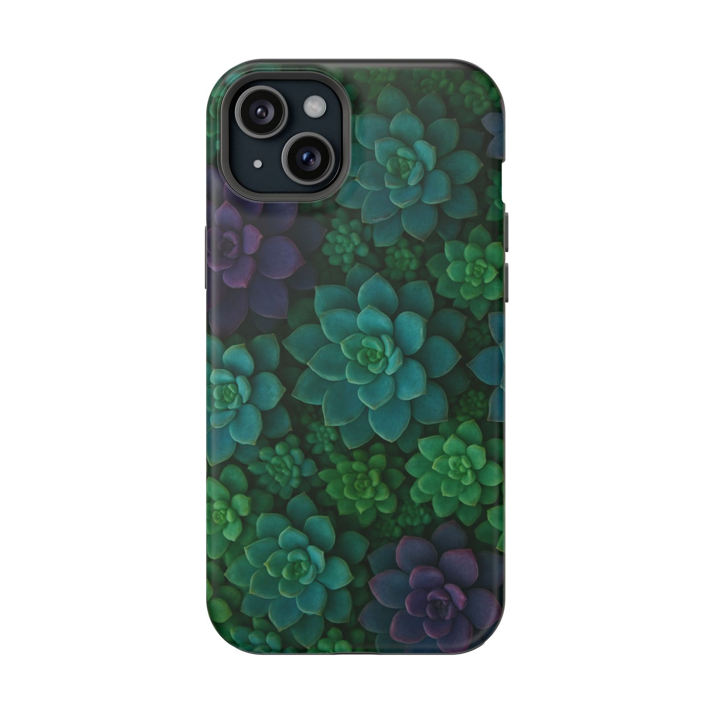 Succulent Pattern Impact-Resistant Phone Case — Green Teal Floral Protection