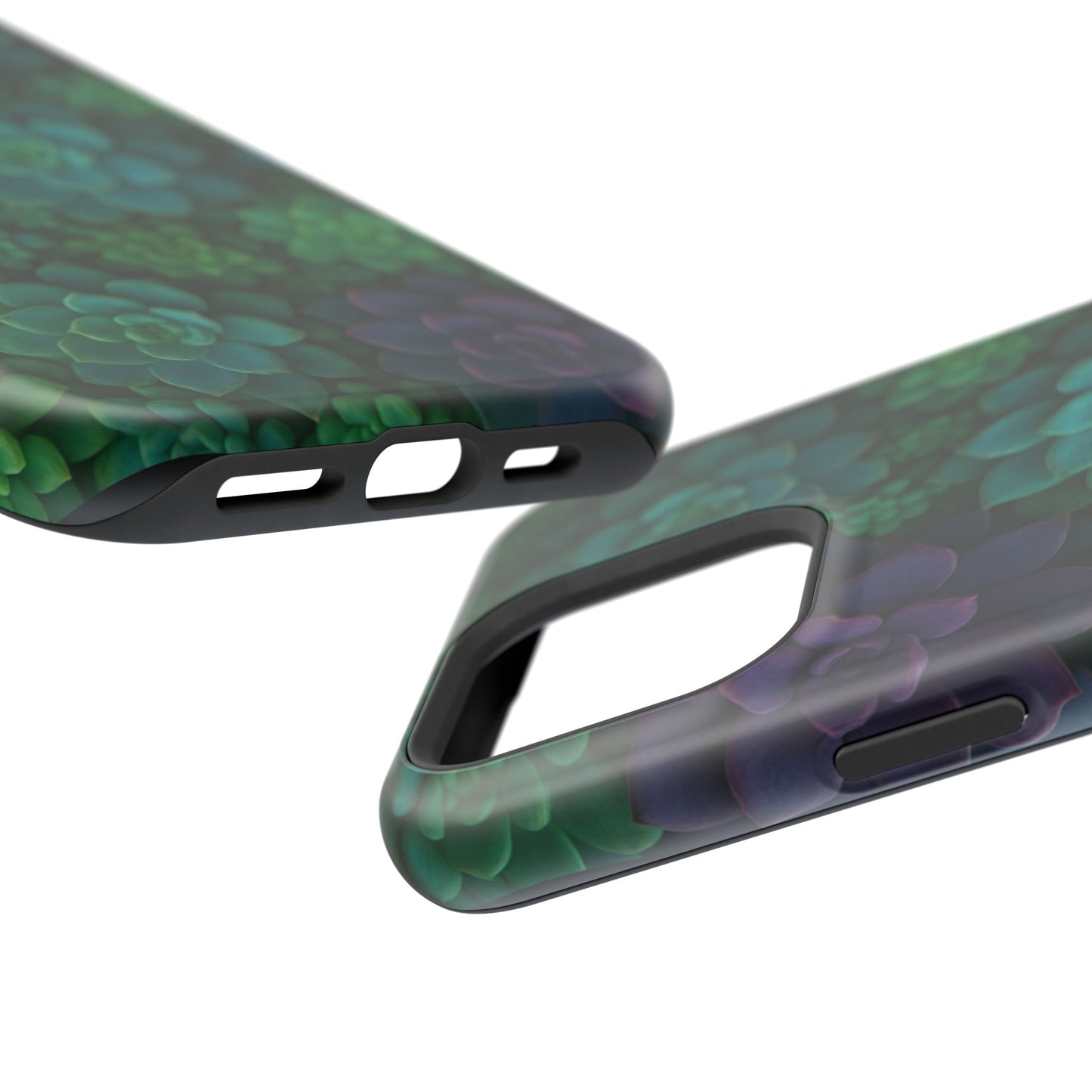 Succulent Pattern Impact-Resistant Phone Case — Green Teal Floral Protection