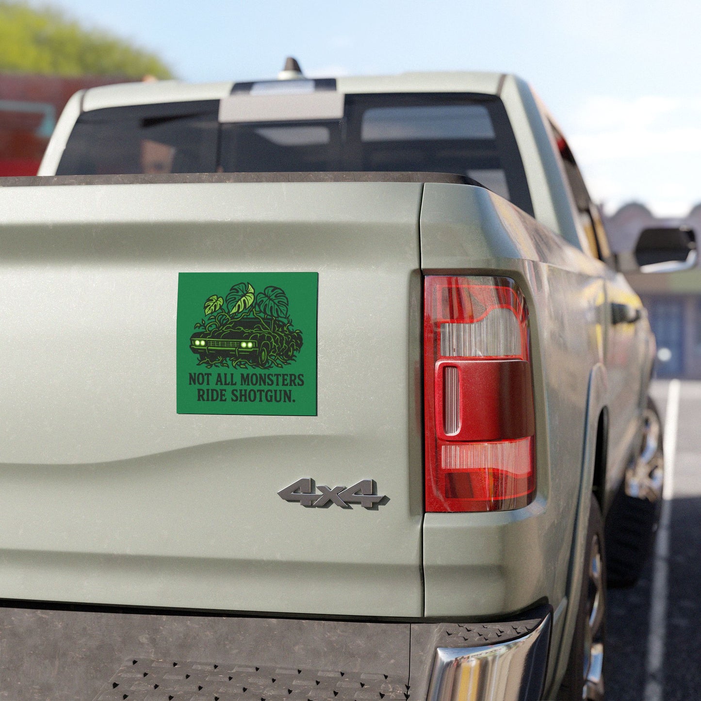Car Magnet — "Not All Monsters Ride Shotgun" Green Vintage Car Plant Design