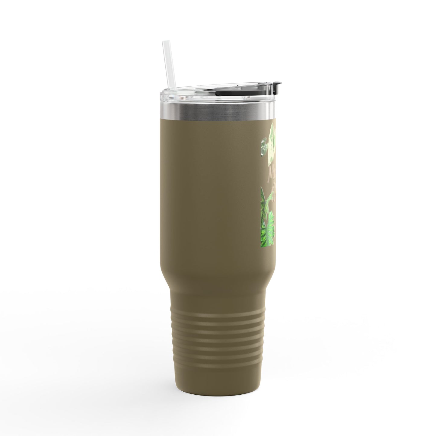 40oz Insulated Travel Mug — "Make Me Calm" Botanical Design