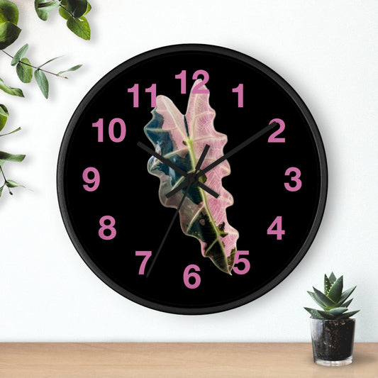 Pink Variegated Leaf Wall Clock — Botanical Nature Decor