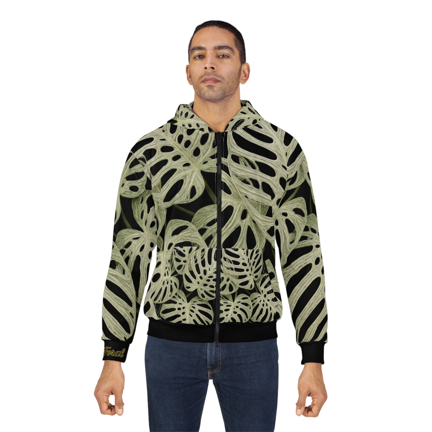 The Devil Monstera Leaf Zip Hoodie — Botanical All-Over Print Jacket