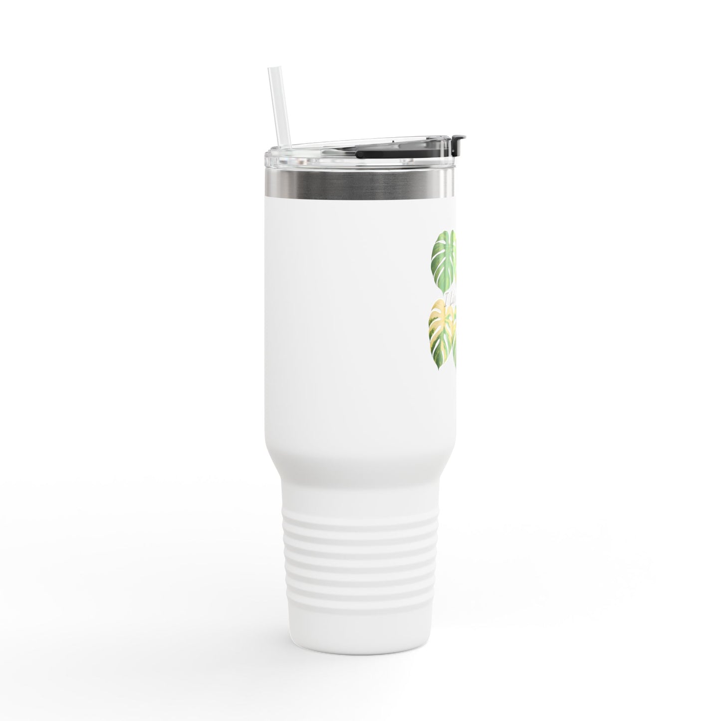 40oz Insulated Travel Mug — Monstera Leaves "I Like Them Big" Tropical Tumbler