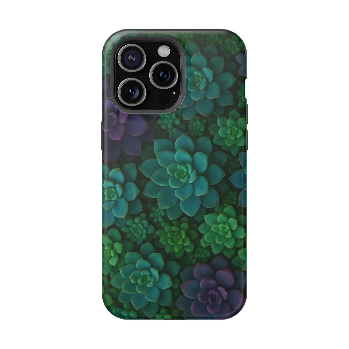 Succulent Pattern Impact-Resistant Phone Case — Green Teal Floral Protection