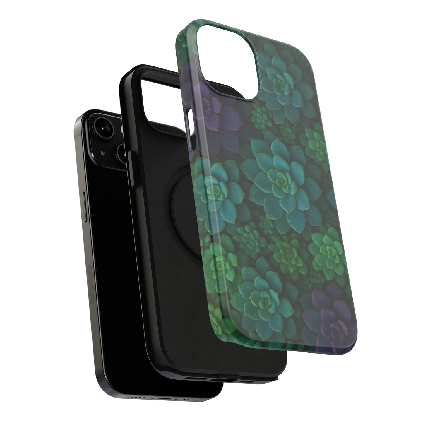 Succulent Pattern Impact-Resistant Phone Case — Green Teal Floral Protection