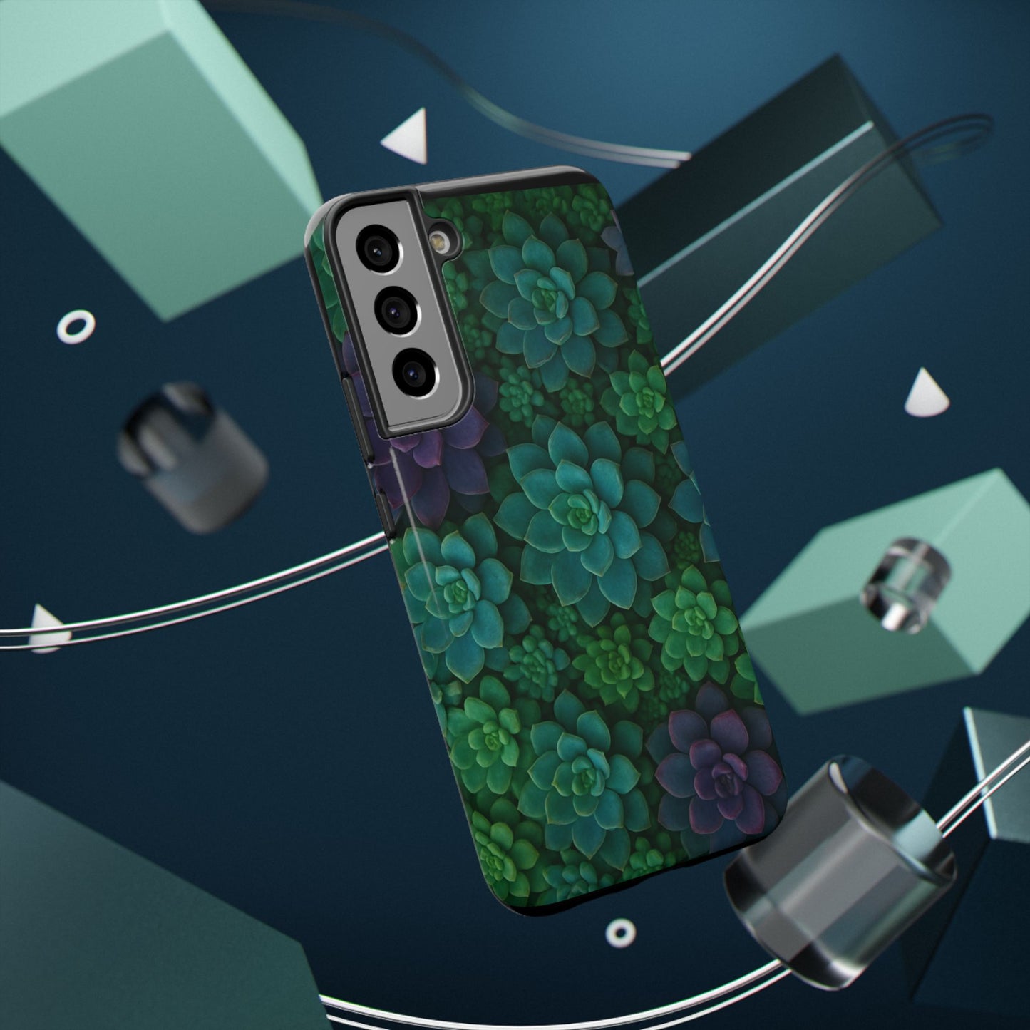 Succulent Pattern Impact-Resistant Phone Case — Green Teal Floral Protection