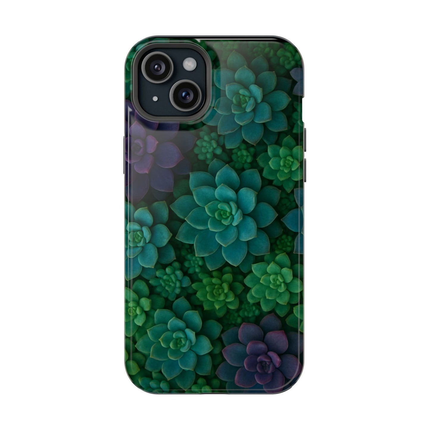 Succulent Pattern Impact-Resistant Phone Case — Green Teal Floral Protection