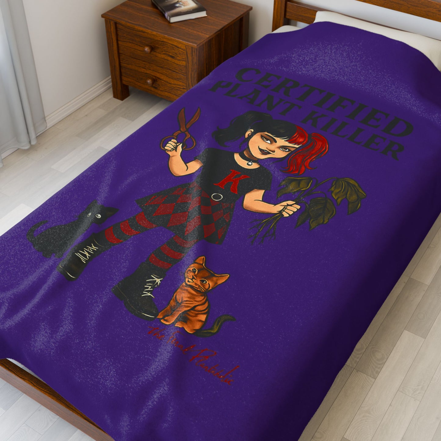Gothic Plant Killer Blanket | Cozy Velveteen Throw for Cat Lovers, Halloween, Gift for Her, Unique Home Décor, Fun Blanket