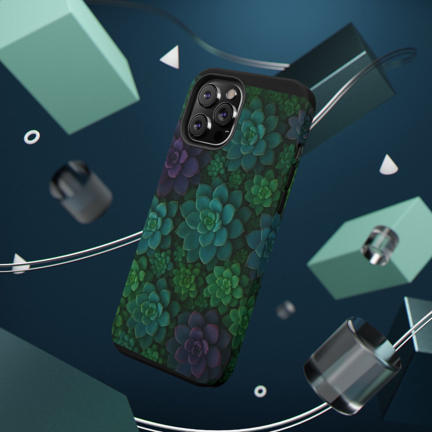 Succulent Pattern Impact-Resistant Phone Case — Green Teal Floral Protection