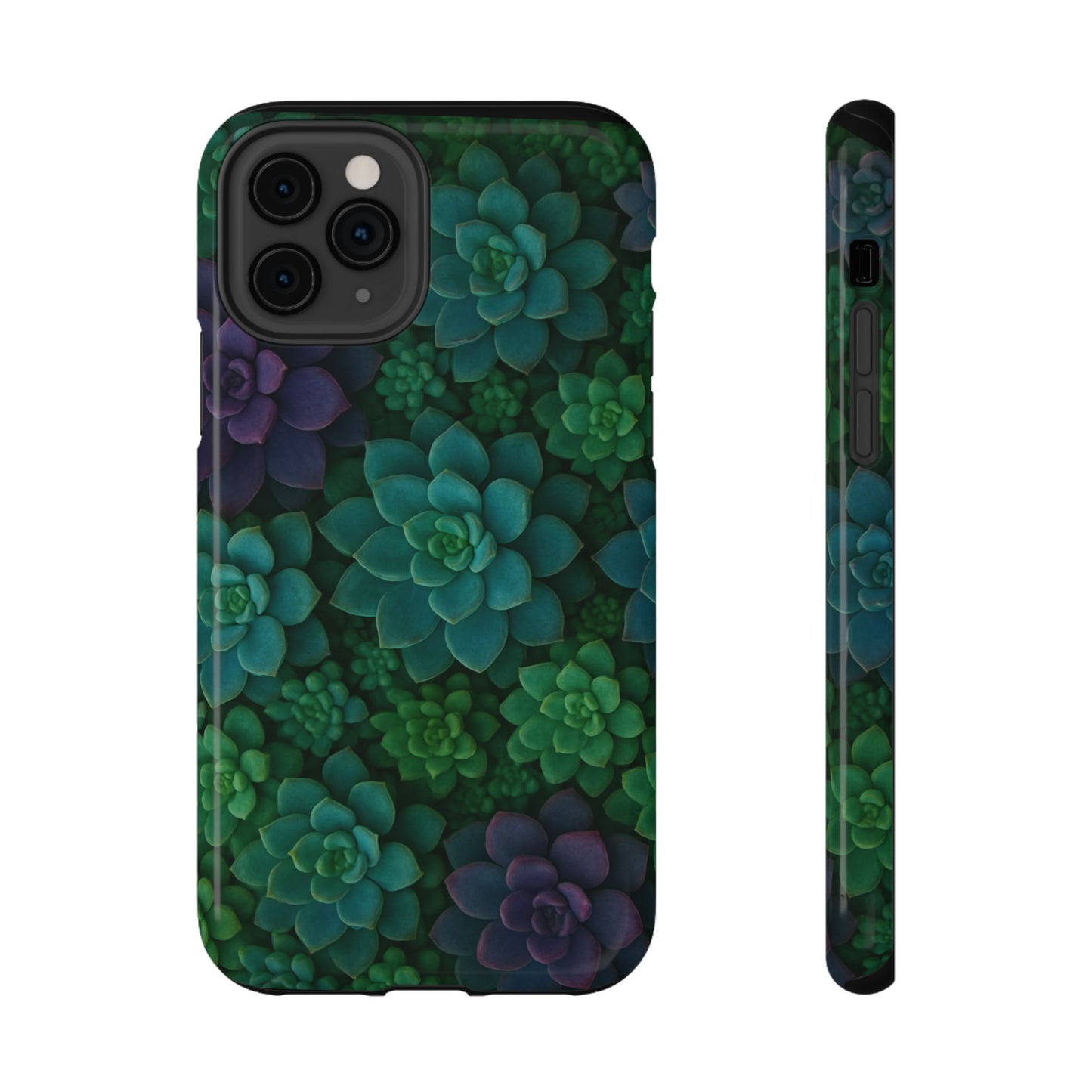 Succulent Pattern Impact-Resistant Phone Case — Green Teal Floral Protection