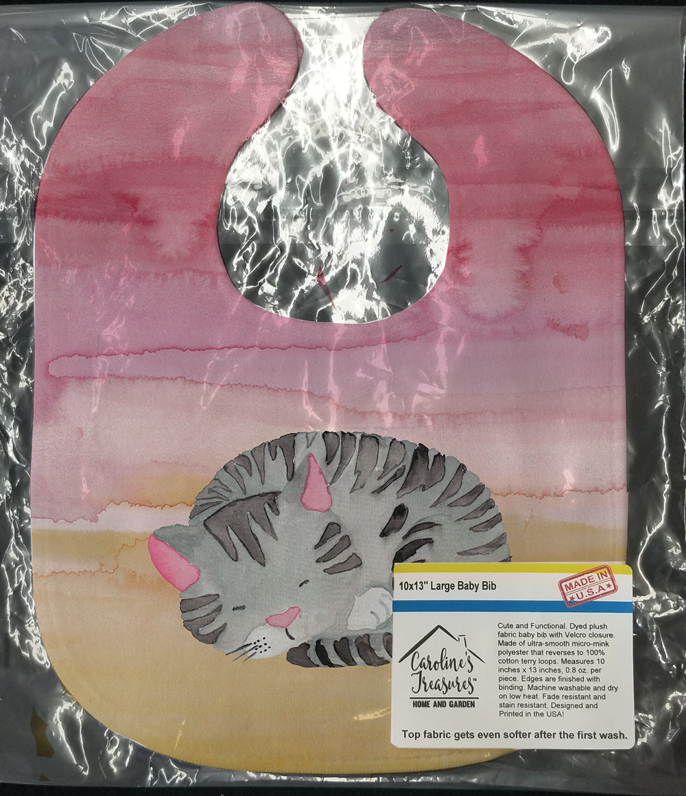 Sleeping Grey Cat Watercolor Baby Bib BB7353BIB