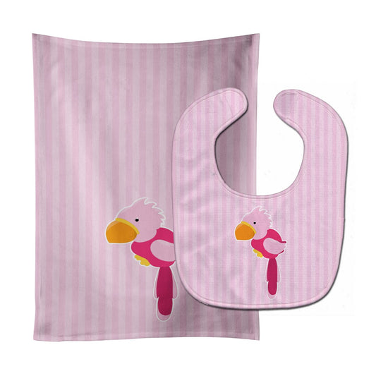 Pirate Parrot Pink Baby Bib & Burp Cloth BB8971STBU