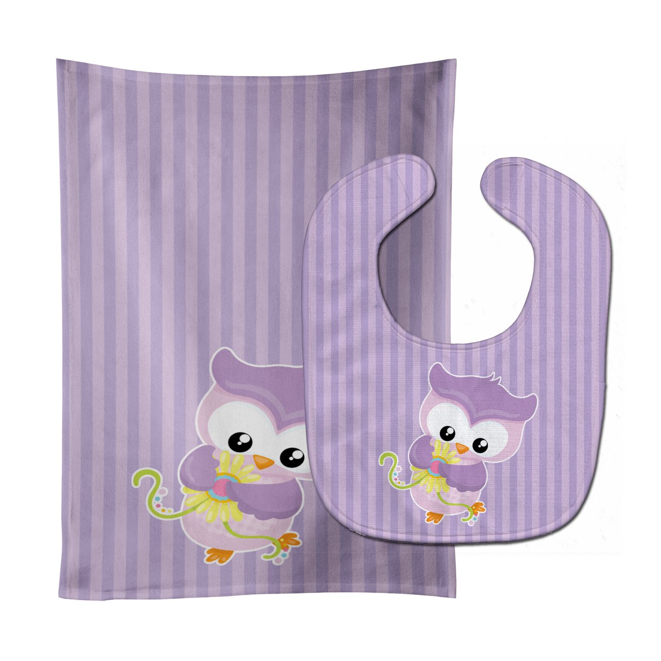 Girl Bird with Flowers Purple Baby Bib & Burp Cloth BB9050STBU
