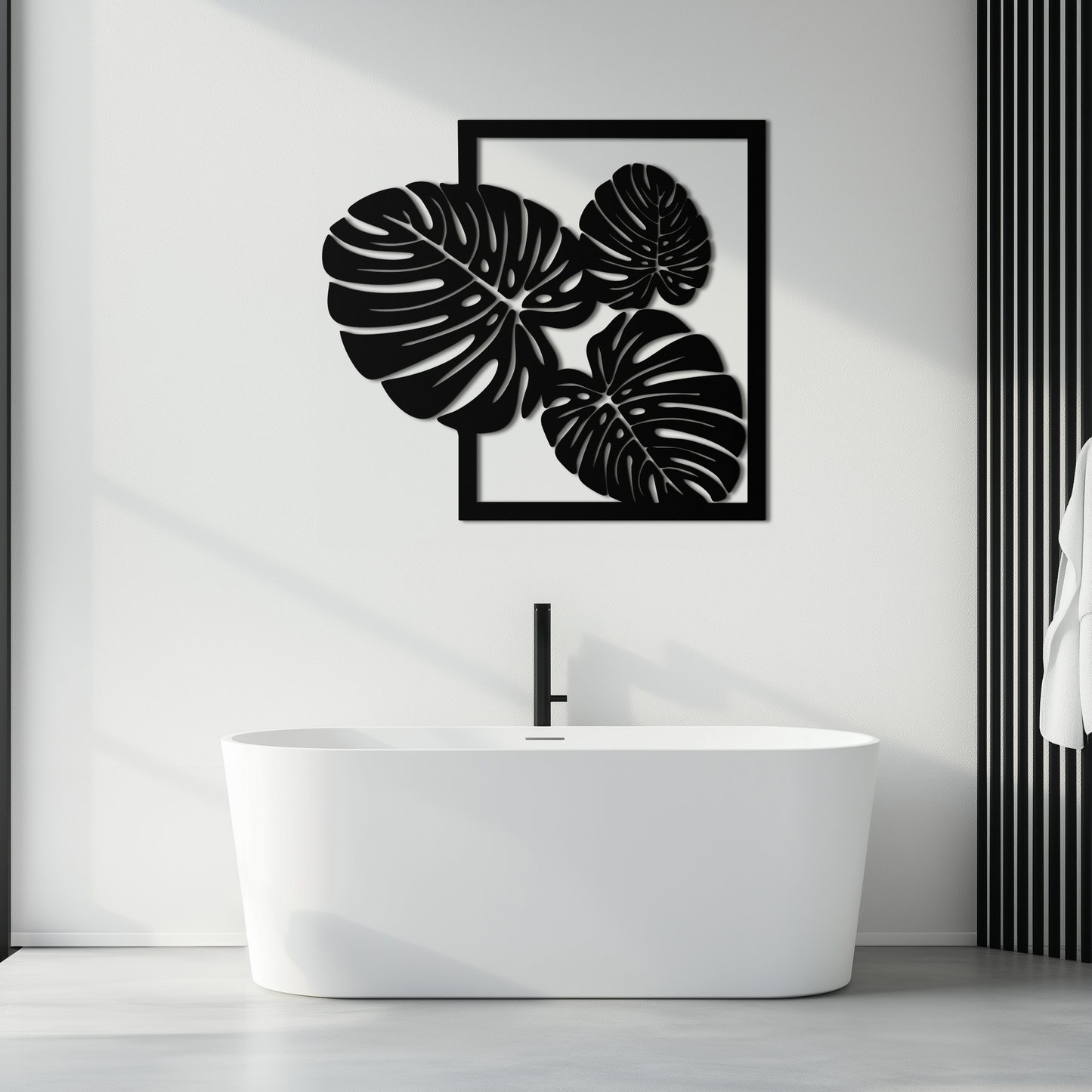Monstera Leaf Metal Wall Art – Modern Tropical Black Wall Decor for Living Room- KAF552