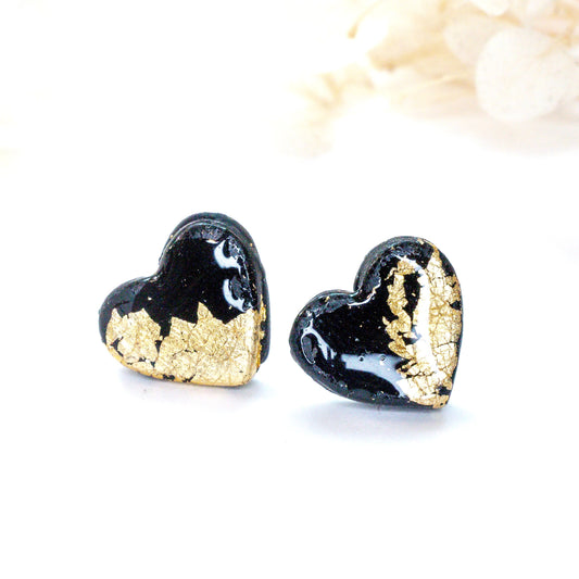 Mini Heart Studs – Black & Gold Foil