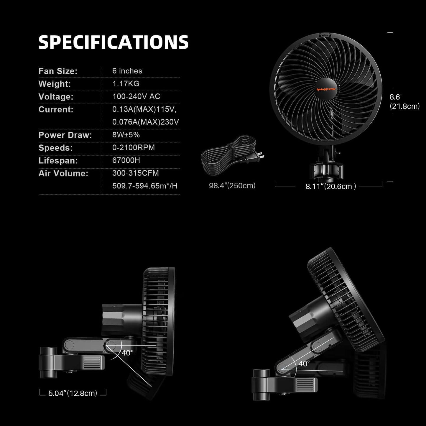 Spider Farmer 6" Clip Fan, 10-Speed with Wide-Angle Oscillation - Pack of 2