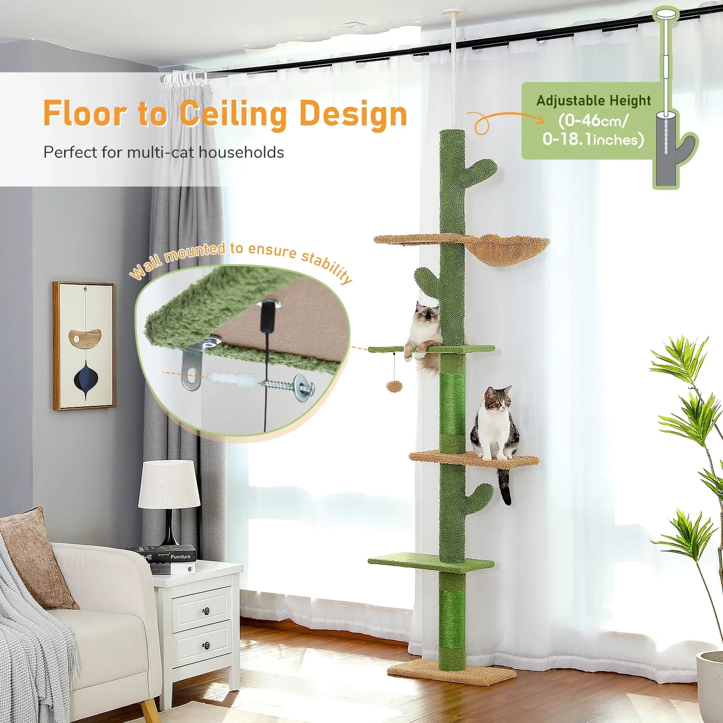5 Tier Cat Tree Tower with Scratching Posts & Hammock
