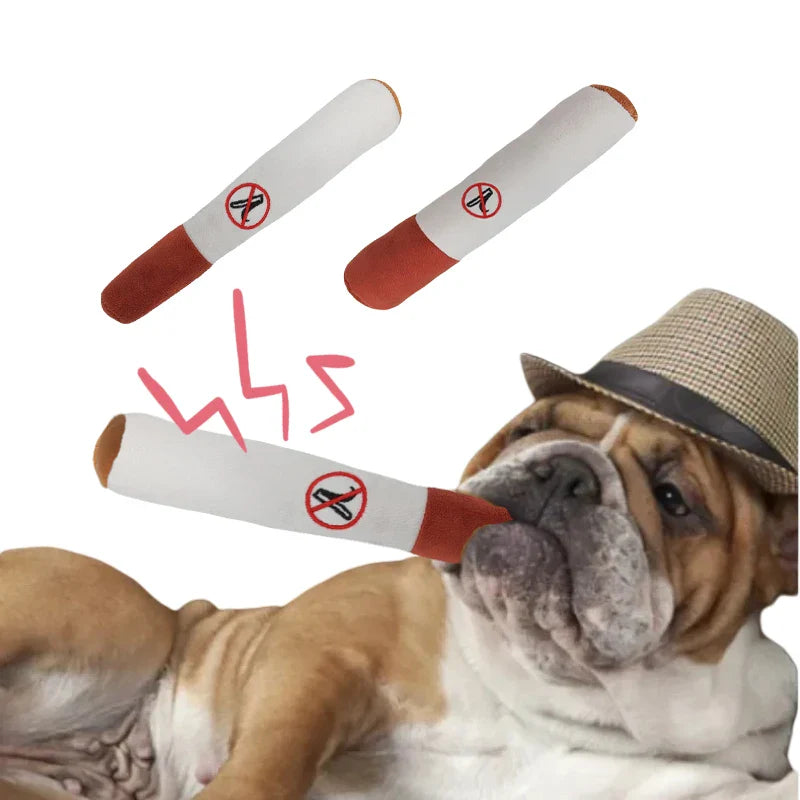 Interactive Plush Dog Cigar – Squeaky Chew Toy for Small Dogs