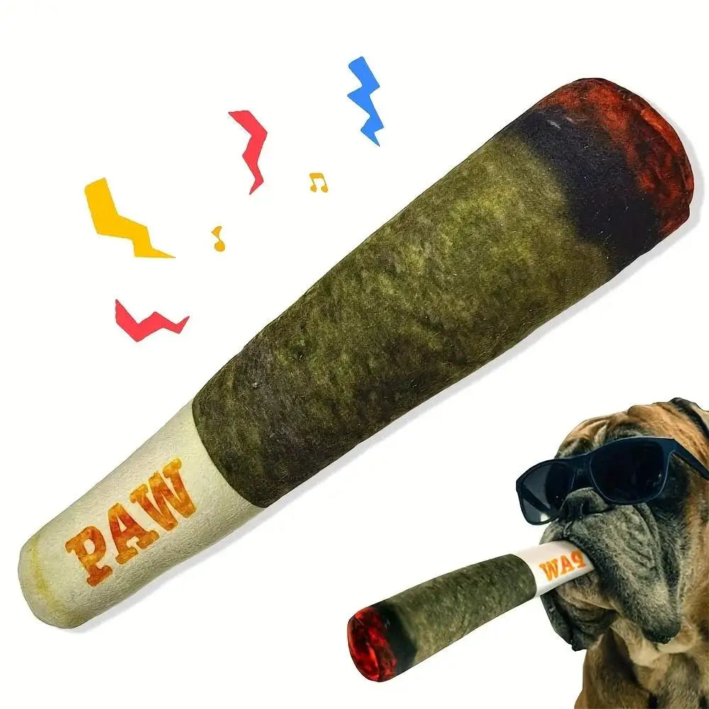 Interactive Plush Dog Cigar – Squeaky Chew Toy for Small Dogs