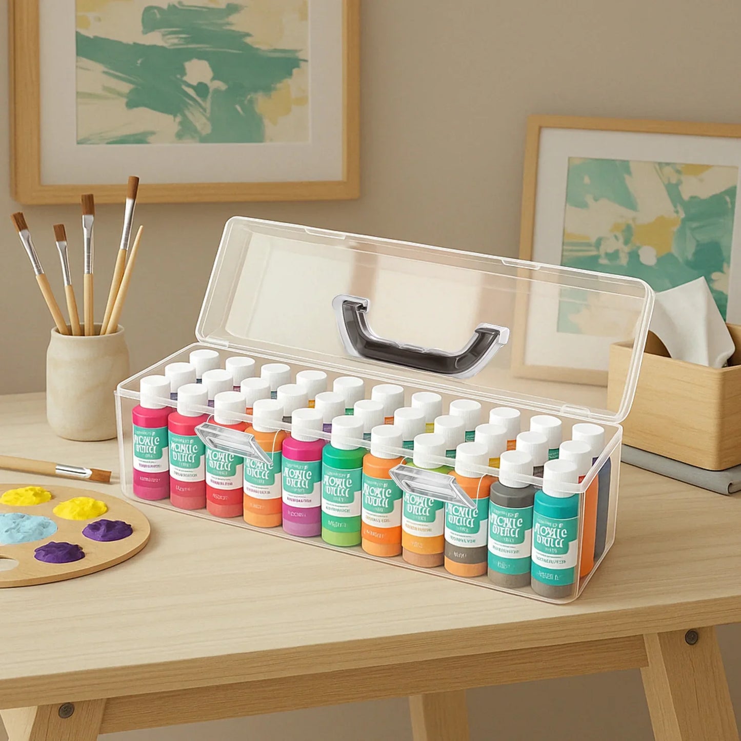 Acrylic Paint Storage Box for Apple Barrel Acrylic Paint 30 Bottles Capacity Acrylic Paint Organizer for 2 fl. oz Acrylic Paints