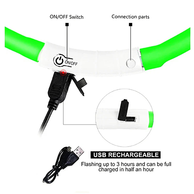 USB Rechargeable LED Glowing Dog Collar – Adjustable Night Safety
