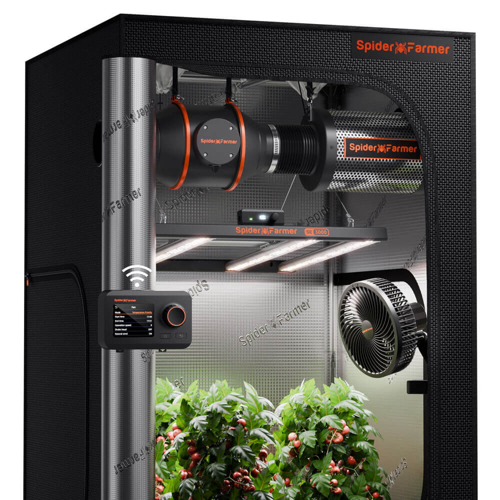 Spider Farmer SE3000 LED Grow Light + 3' x 3' Grow Tent + 4" Inline Fan Combo with GGS Controller Kits + 6" Clip Fan