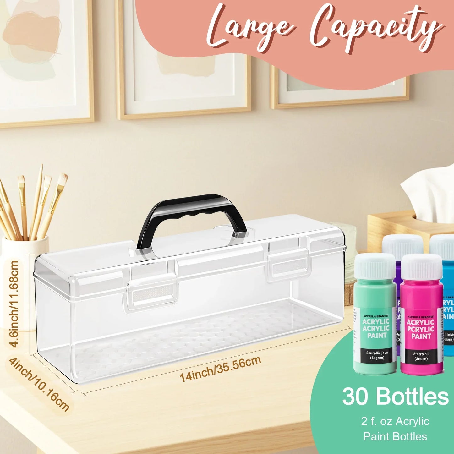 Acrylic Paint Storage Box for Apple Barrel Acrylic Paint 30 Bottles Capacity Acrylic Paint Organizer for 2 fl. oz Acrylic Paints