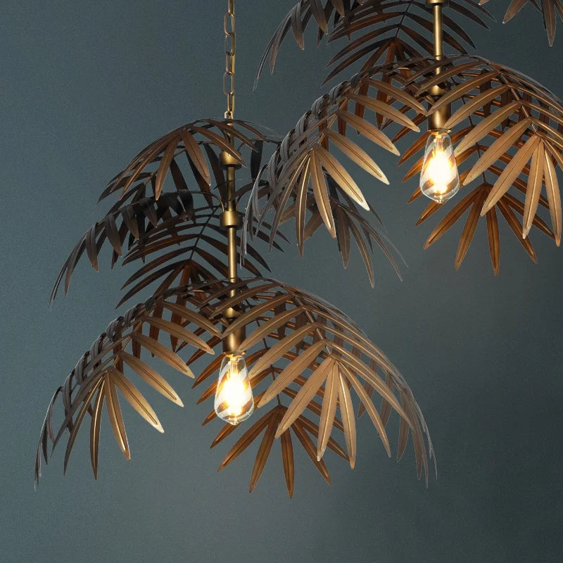 DecorBites™ Boho Coconut Leaf Chandelier: Coastal Tree Light for Loft, Restaurant, Island