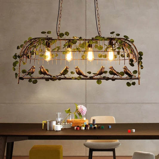 DecorBites™ Green Leaf Bird Cage Chandelier for Dining Table and Garden Decor