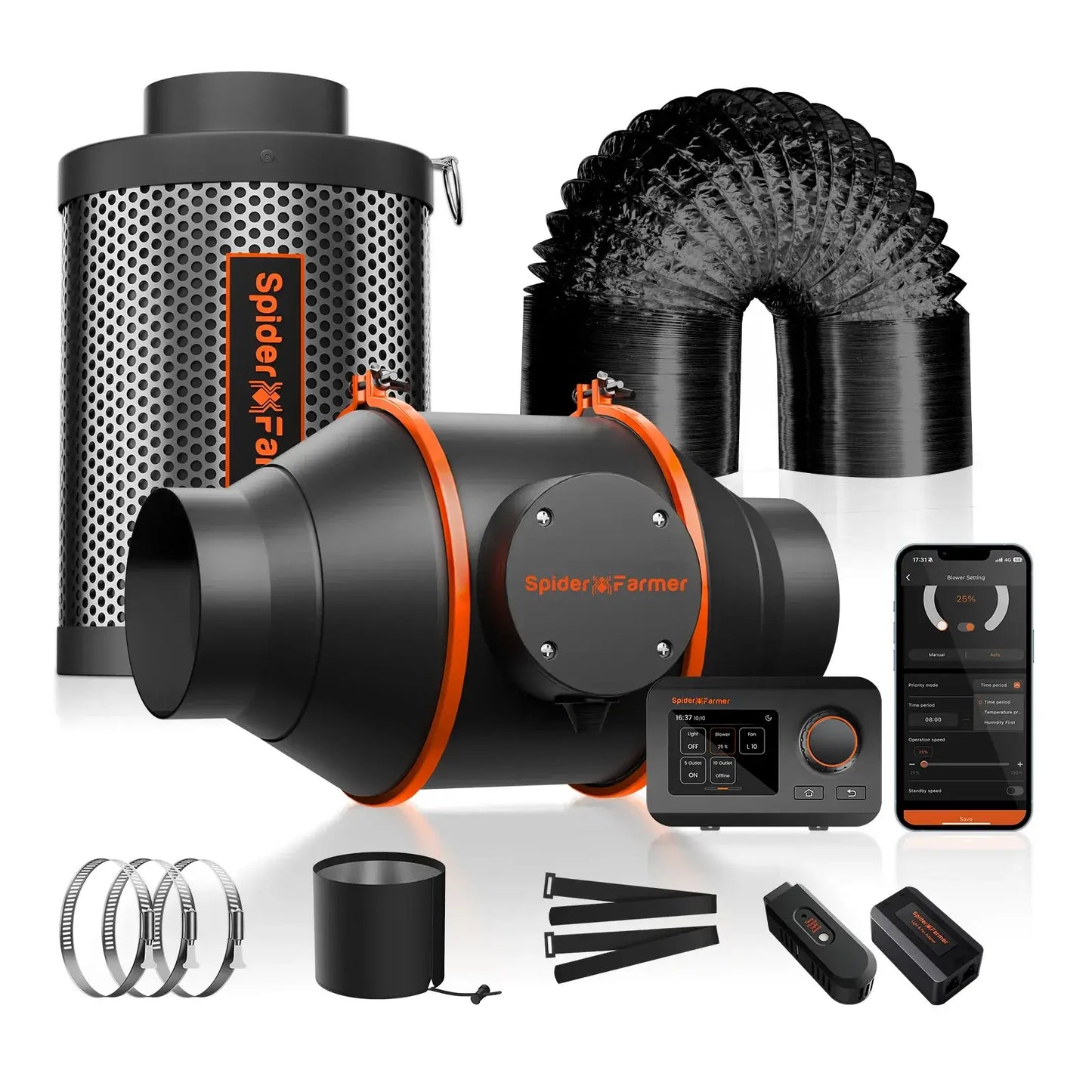 Spider Farmer SE3000 LED Grow Light + 3' x 3' Grow Tent + 4" Inline Fan Combo with GGS Controller Kits + 6" Clip Fan