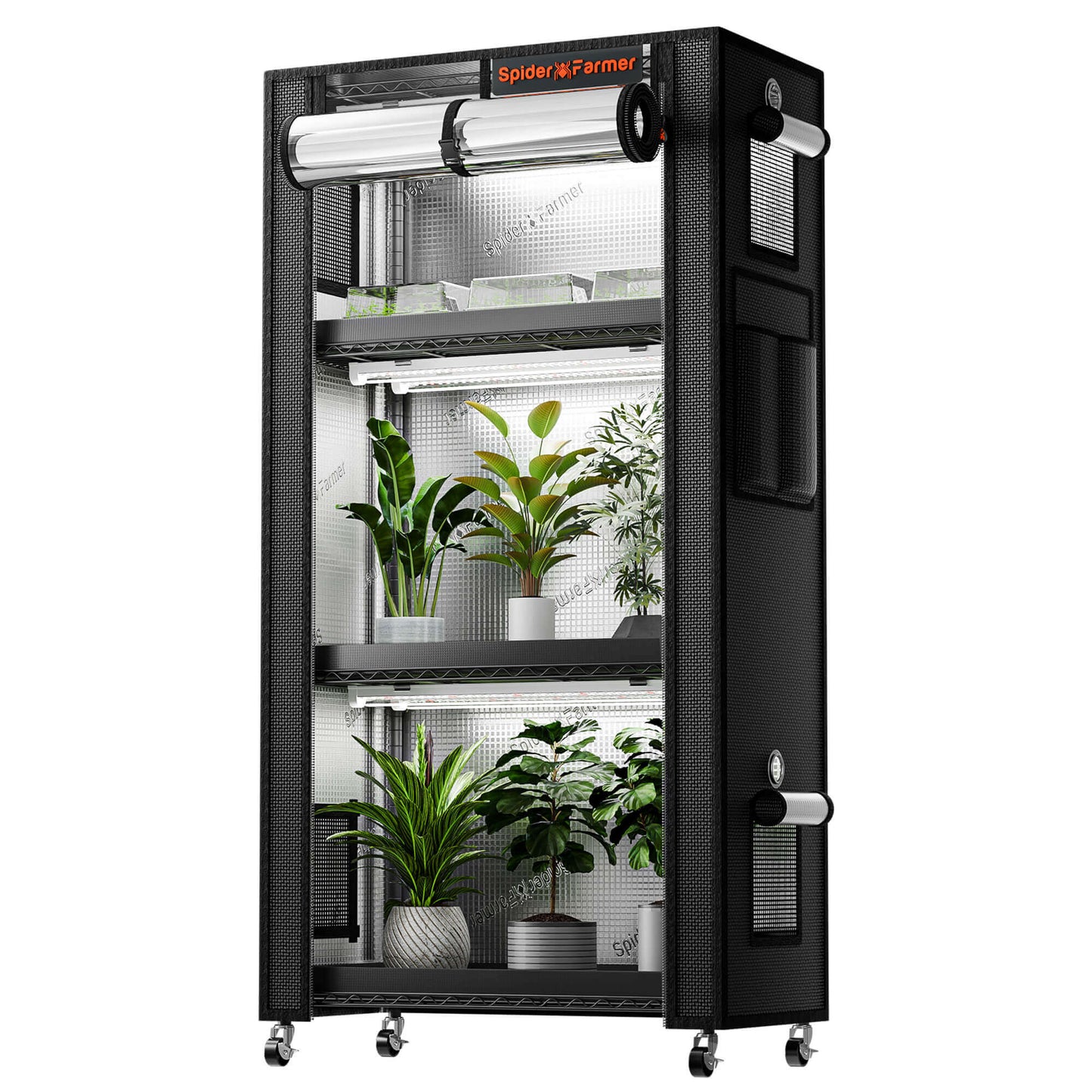 Spider Farmer 4 Tier Plant Stand + 6 x 18W LED Light Bars + 1' 2" x 2' 4" Grow Tent Kit