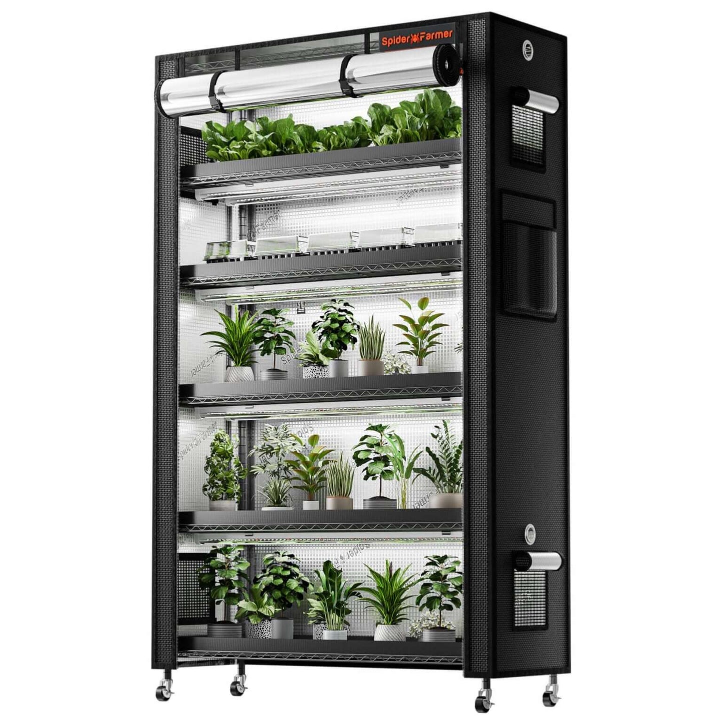 Spider Farmer 6 Tier Plant Stand + 10 x 22W LED Lights Bars + 1' 4" x 3' 8" Grow Tent Kit