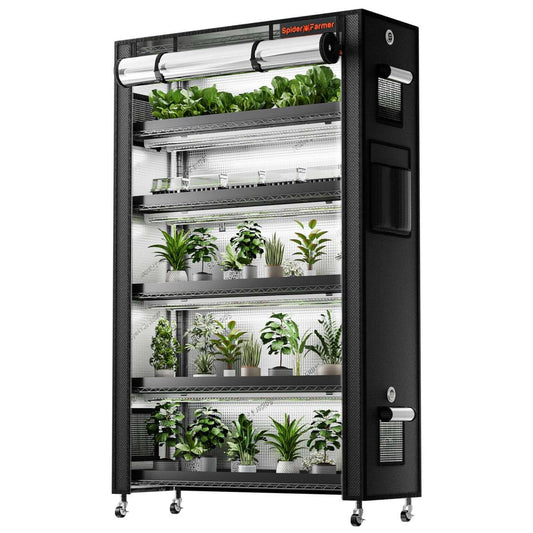 Spider Farmer 6 Tier Plant Stand + 10 x 22W LED Lights Bars + 1' 4" x 3' 8" Grow Tent Kit