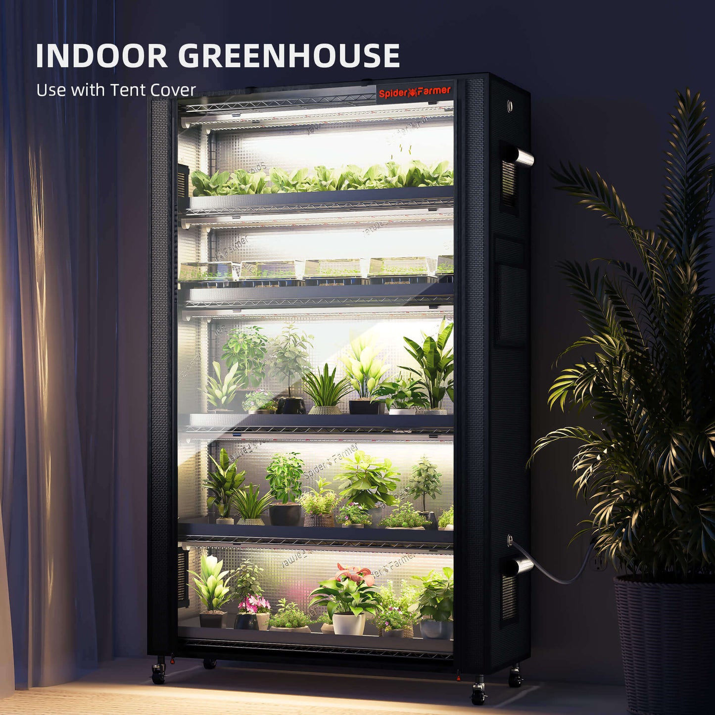 Spider Farmer 6 Tier Plant Stand + 10 x 22W LED Lights Bars + 1' 4" x 3' 8" Grow Tent Kit