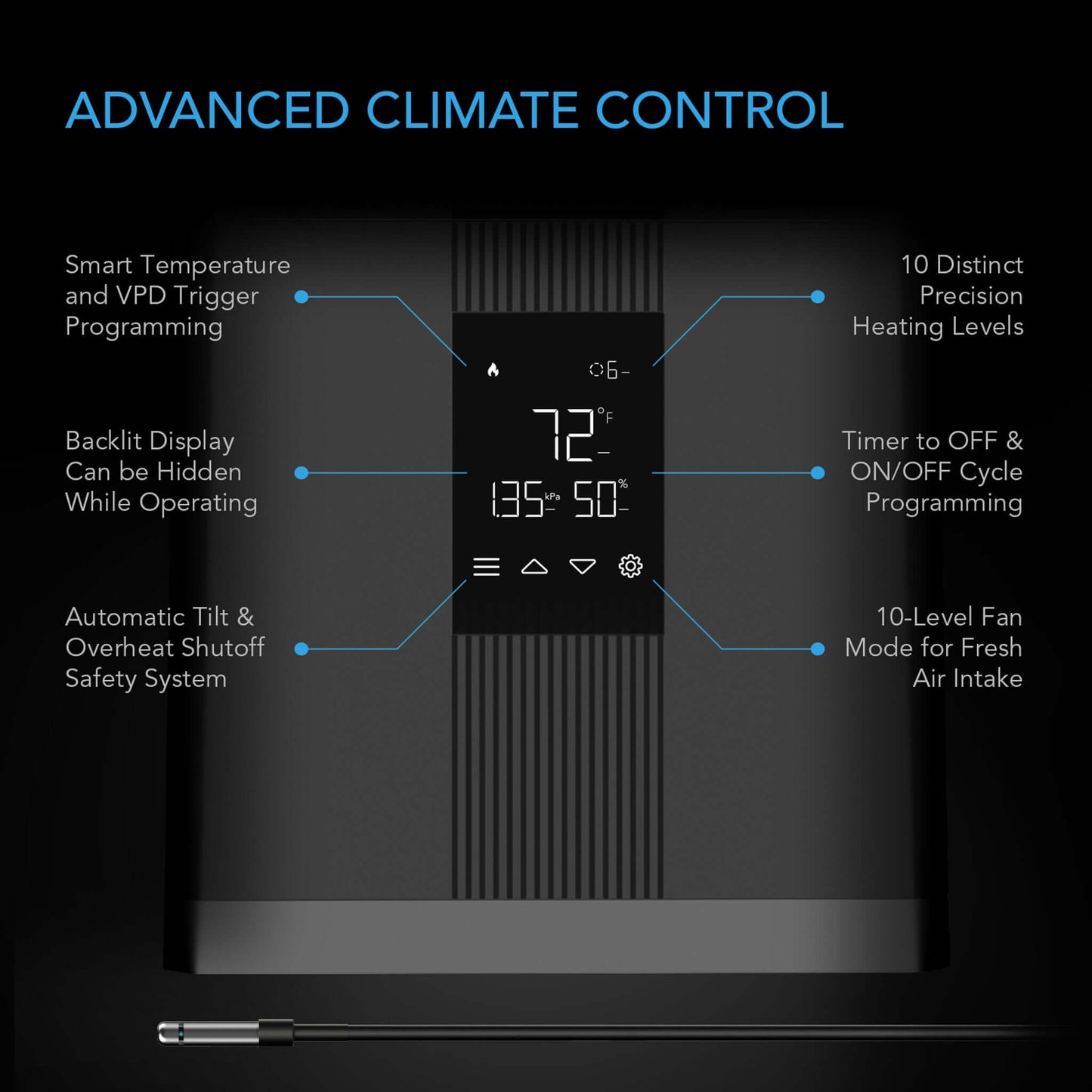 AC Infinity THERMOFORGE T3, Environmental Plant Heater, Smart VPD Controls, True 10 Heat Levels, Tubing Extends into Grow Tent
