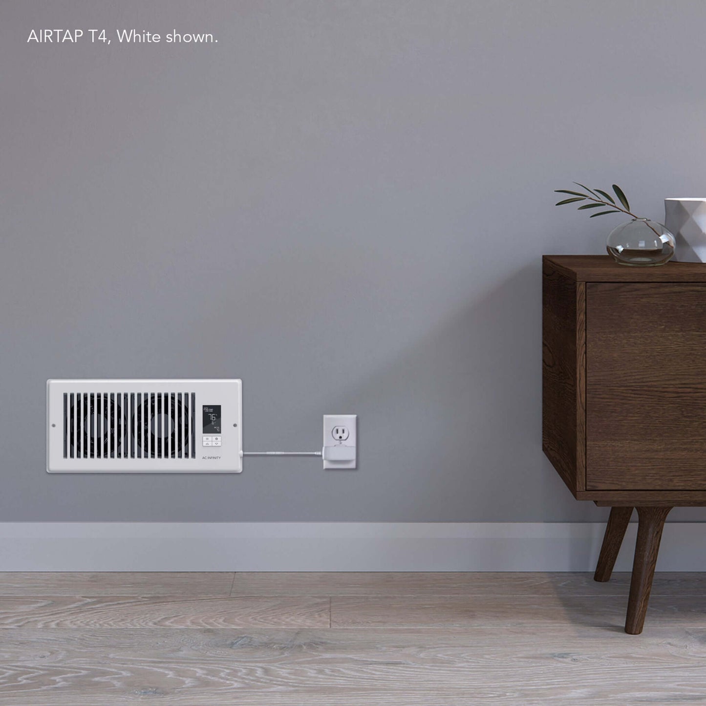 AC Infinity AIRTAP T4, Quiet Register Booster Fan System, White, for 4" x 12" Registers