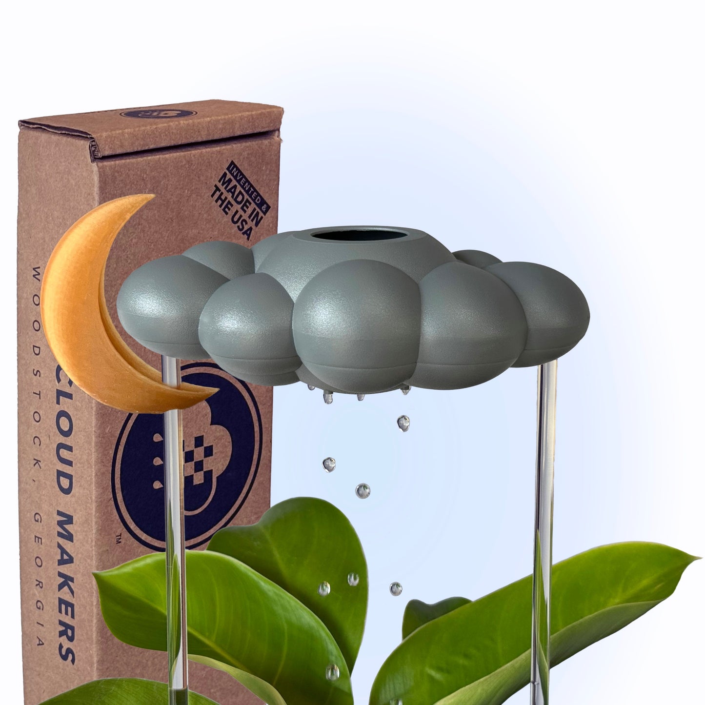 Stormy Dripping Rain Cloud with Moon Charm